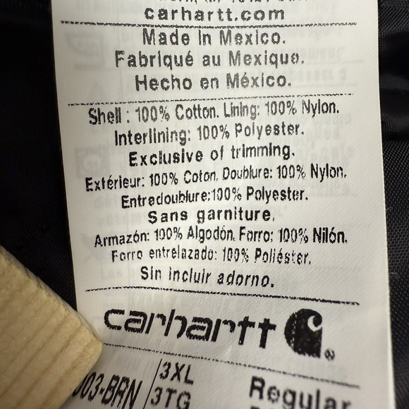 Carhartt Jacket COO3-BRN Brown Size 3XL Quilted Lined Chore Coat Canvas NWT - Picture 12 of 16
